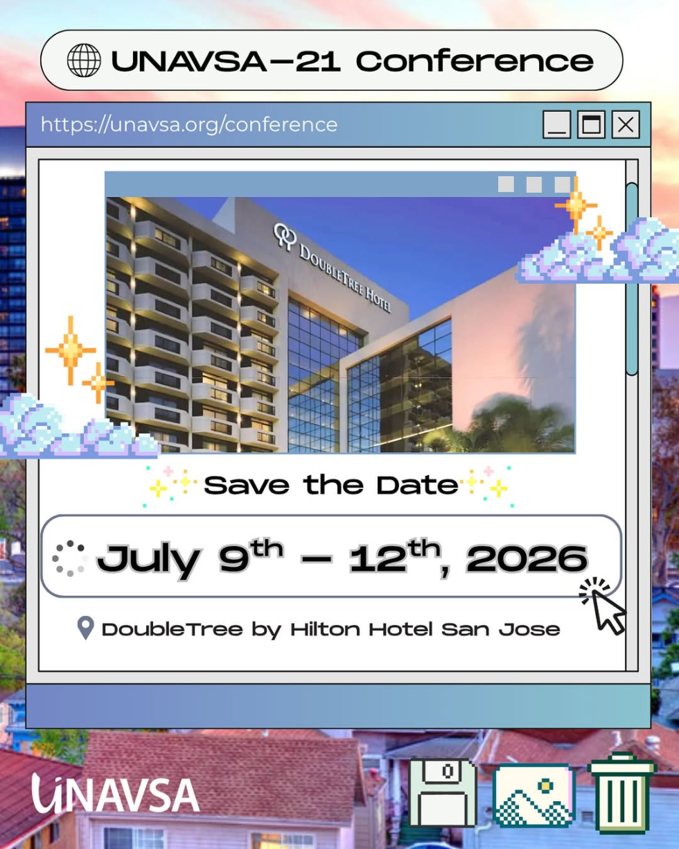 The UNAVSA U21 Conference graphic with a link for https://unavsa.org/conference. The graphic describes the time, date and location of the conference, July 9th to July 12th, 2026 at the DoubleTree by Hilton Hotel San Jose.